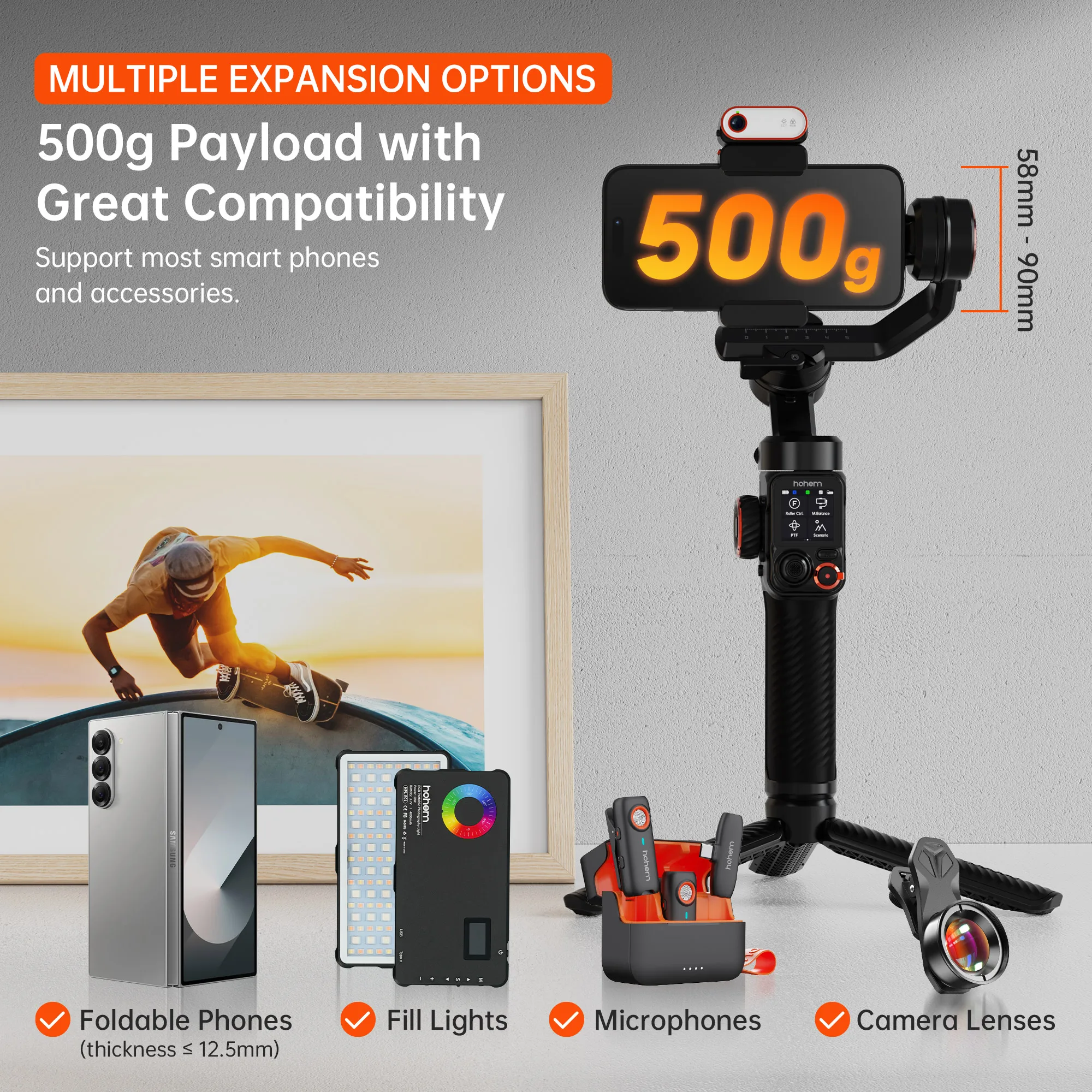 Hohem Gimbal iSteady M7 3-Axis Cell phone stabilizer with AI Magnetic Fill Light 、Telescopic Selfie stick Video Record