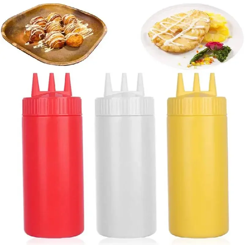 Ketchup Squeeze Bottle Plastic Condiment Squeeze Squirt Bottles 3pcs 650ml 3 Hole Dispensing Bottles For Oil BBQ Sauces Paint plastic condiment bottles