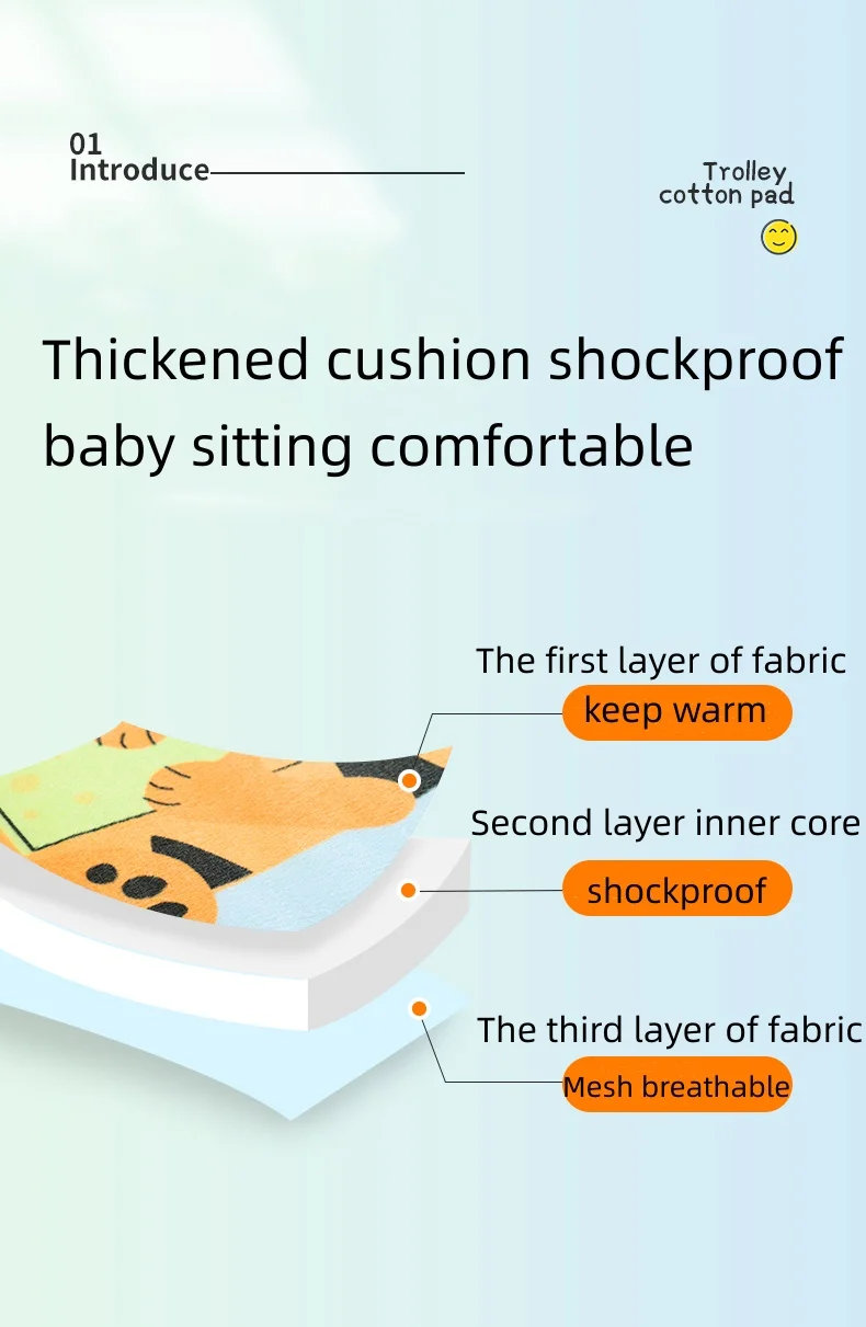 Description Picture 4 of itemBaby Stroller Seat Cushion Kids Cotton Breathable Prams Cart Mat Pushchair Soft Mattress Infant Pad Travel Stroller Accessories