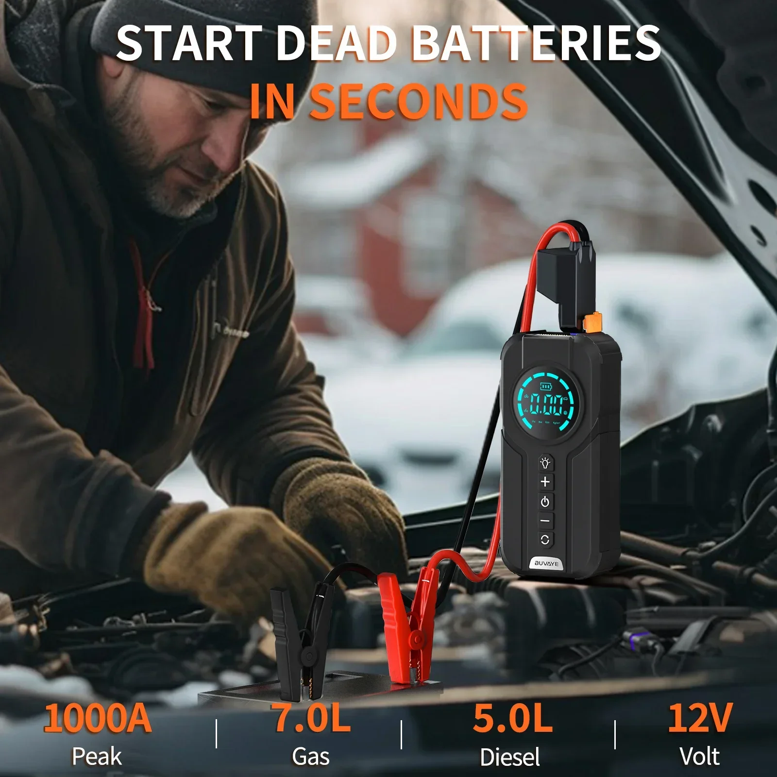 Car Jump Starter Air Compressor With Power Bank Portable Electric Pump Auto Battery Booster 12V Jump Box With Flashlight