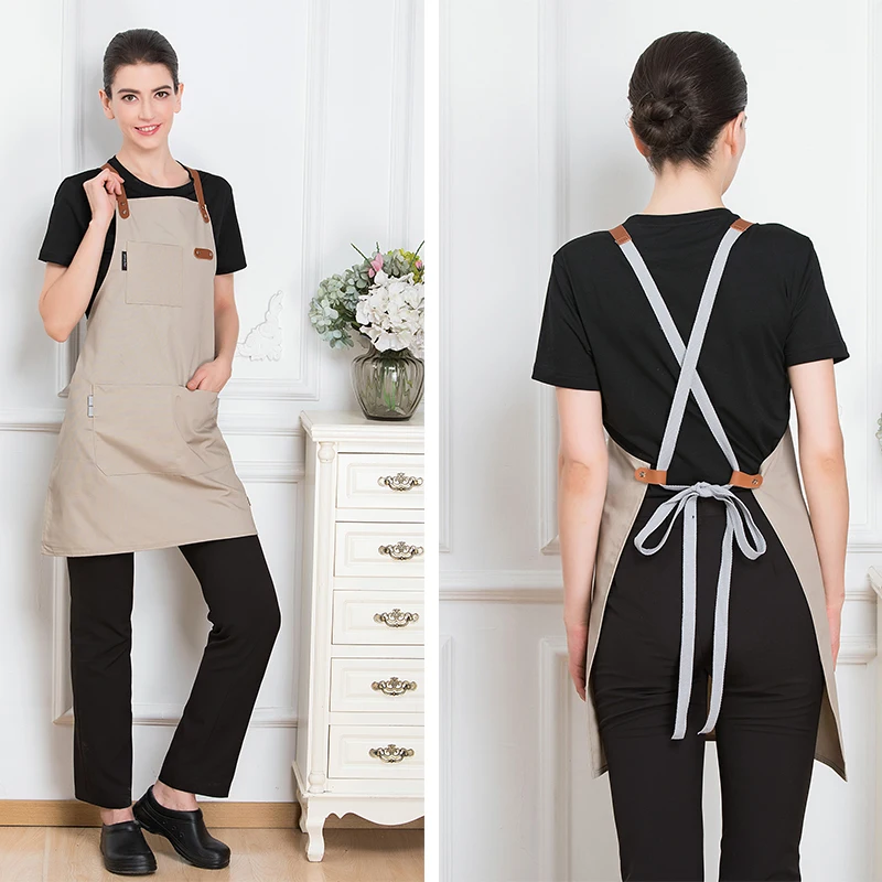Men's And Women's Aprons Canvas Yellow Belt Back Cross Kitchen Restaurant Hanging Shoulder Apron Overalls
