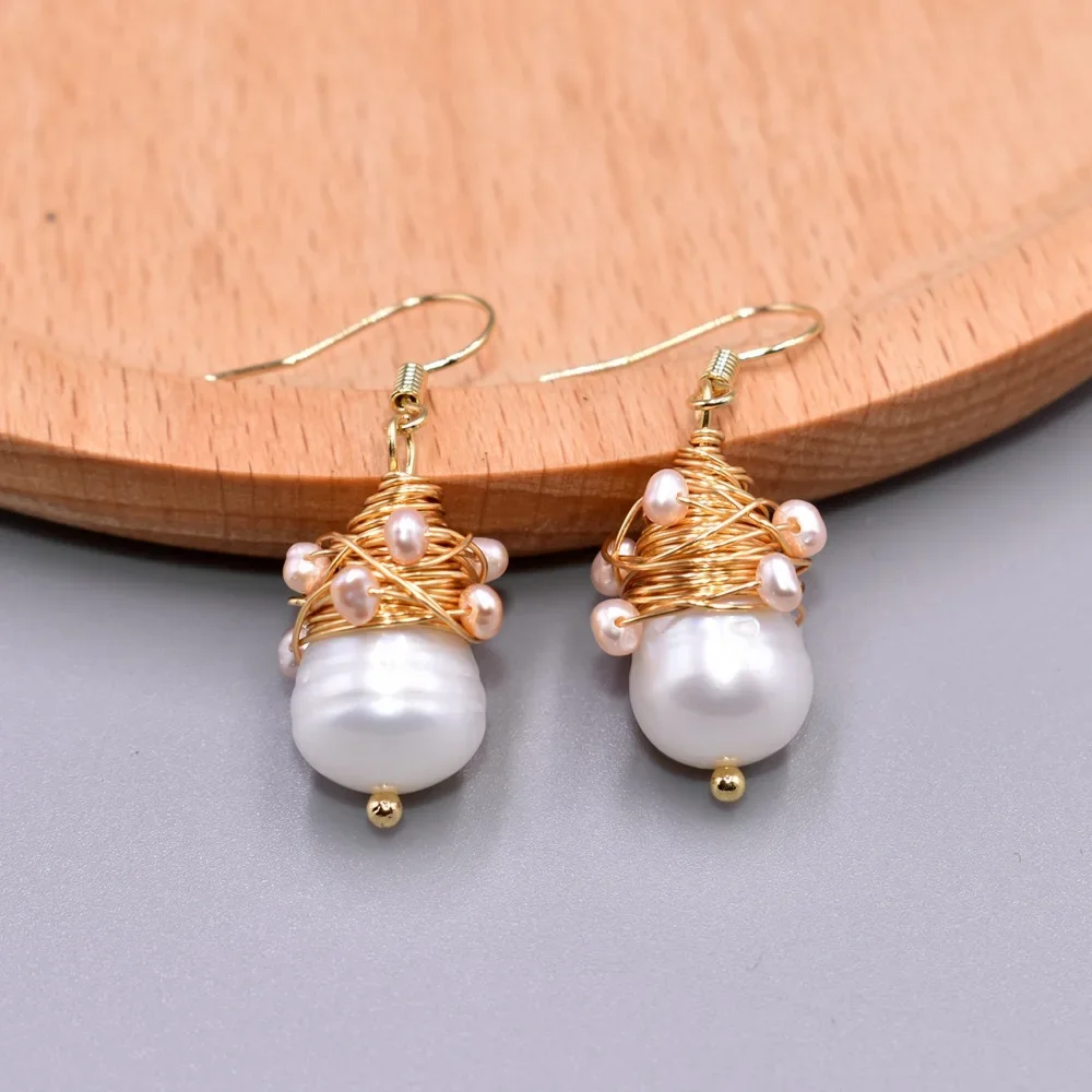 Gold Color Metal Fashion KoreanEarrings for Women Bridesmaid Wedding Jewelry Hand Winding Pearls Small Bead