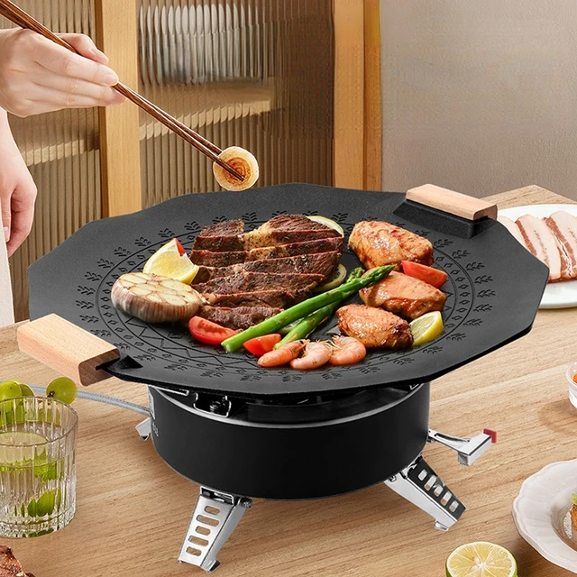 Korean Non-stick Round Baking Pan, Korean BBQ Grill Pan, Round Barbecue  Griddle Pan with Handle for Indoor Outdoor Stovetop Grilling, Frying