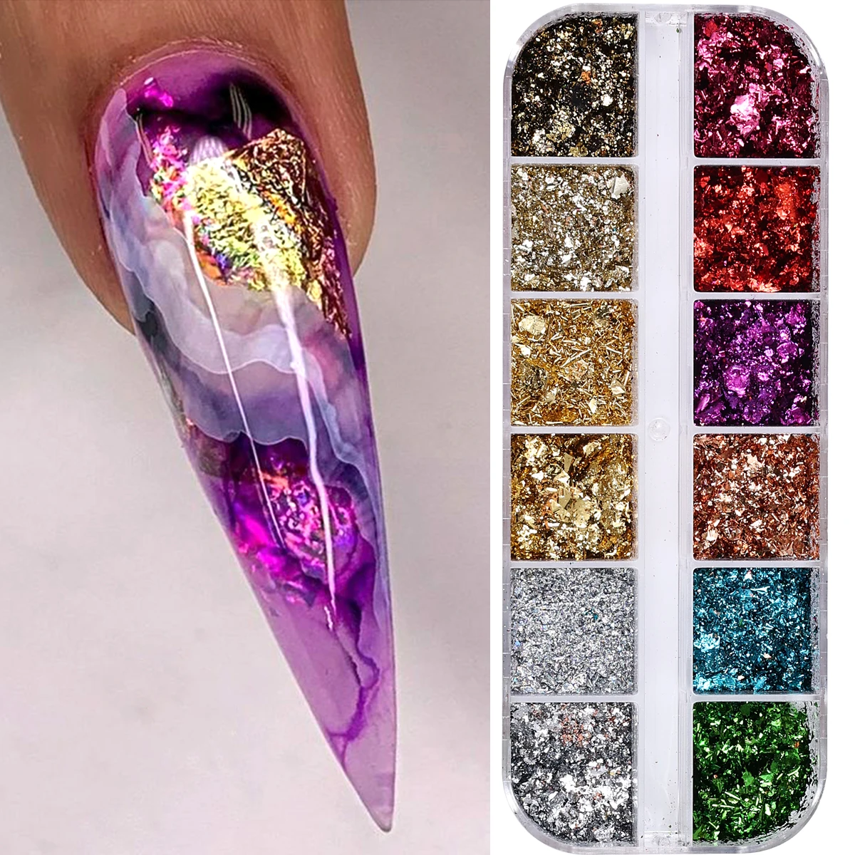 Double Color Gold Foils Nail Glitter Sparkles – Gorgeous Irregular Aluminum Flake Decoration