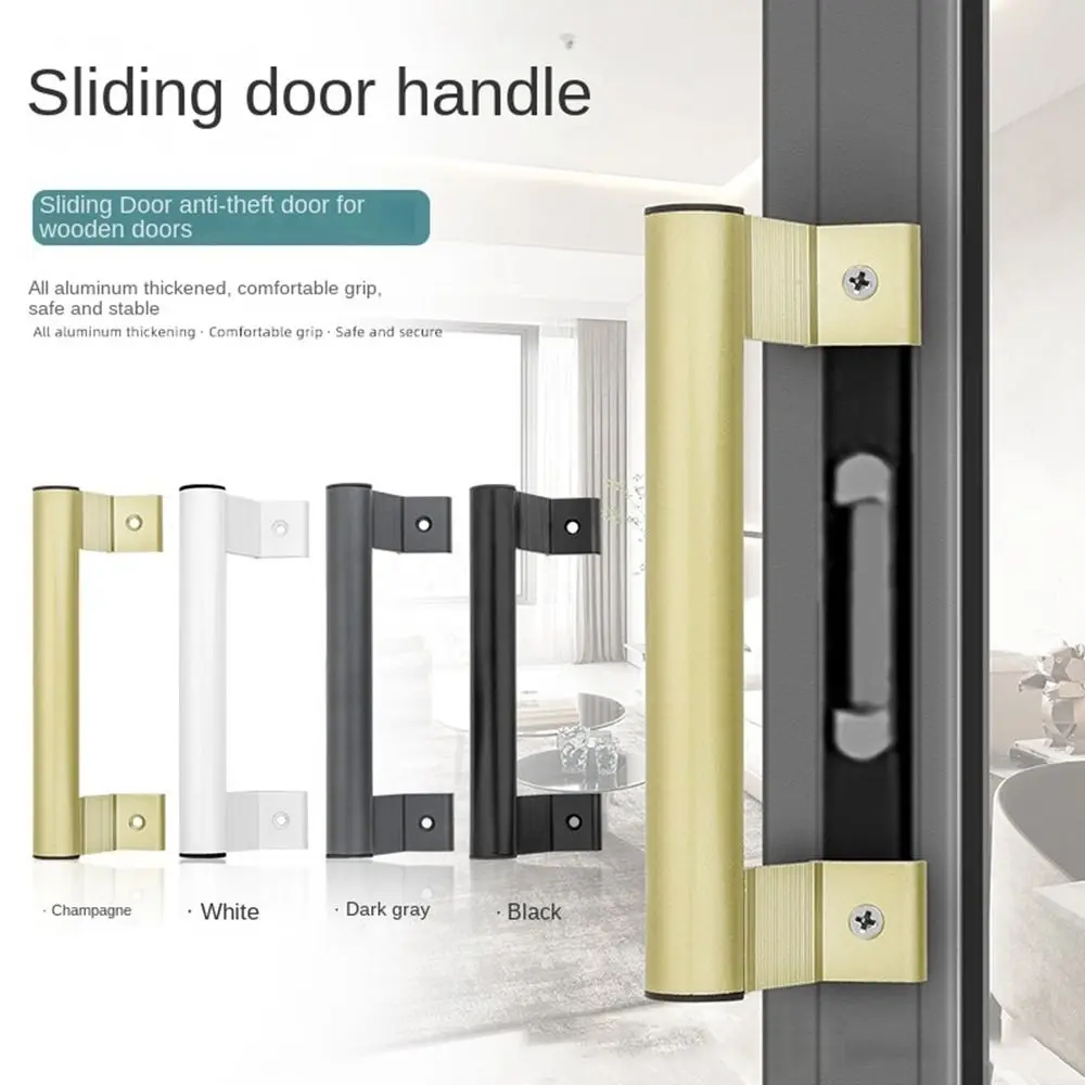 Description Picture 2 of itemAluminium Alloy Punch-free Furniture Cabinet Handle Sliding Barn Door Handle Pull And Flush Hardware Set Wood Door Drawer Handle