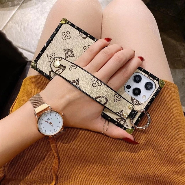 Leather Wrist Strap Holder, Luxury Square Holder Case