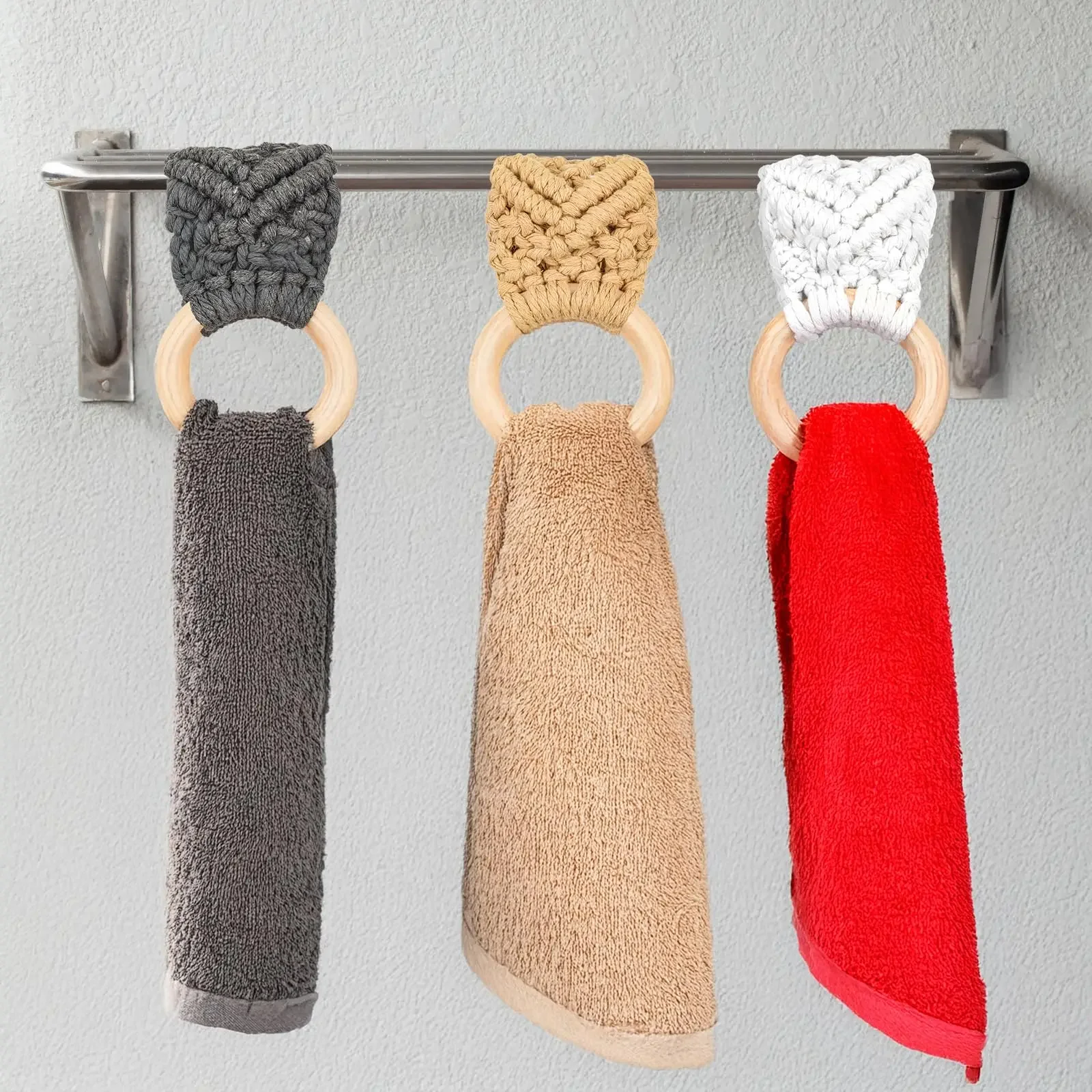 Handmade Macrame Towel Holder Dish Towel Ring Easy-to-hang Kitchen Holder Crochet Hanging Towels Versatile Decorative