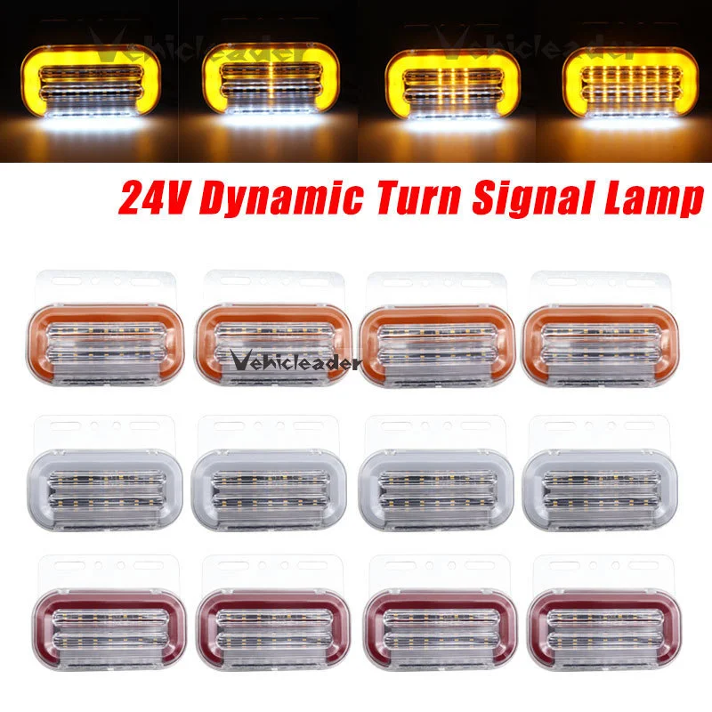 

4x Dynamic Turn Signal Lamp 14LED Side Marker Light 24V Truck Trailer Clearance Light Tractor Lorry Side Lights White Amber