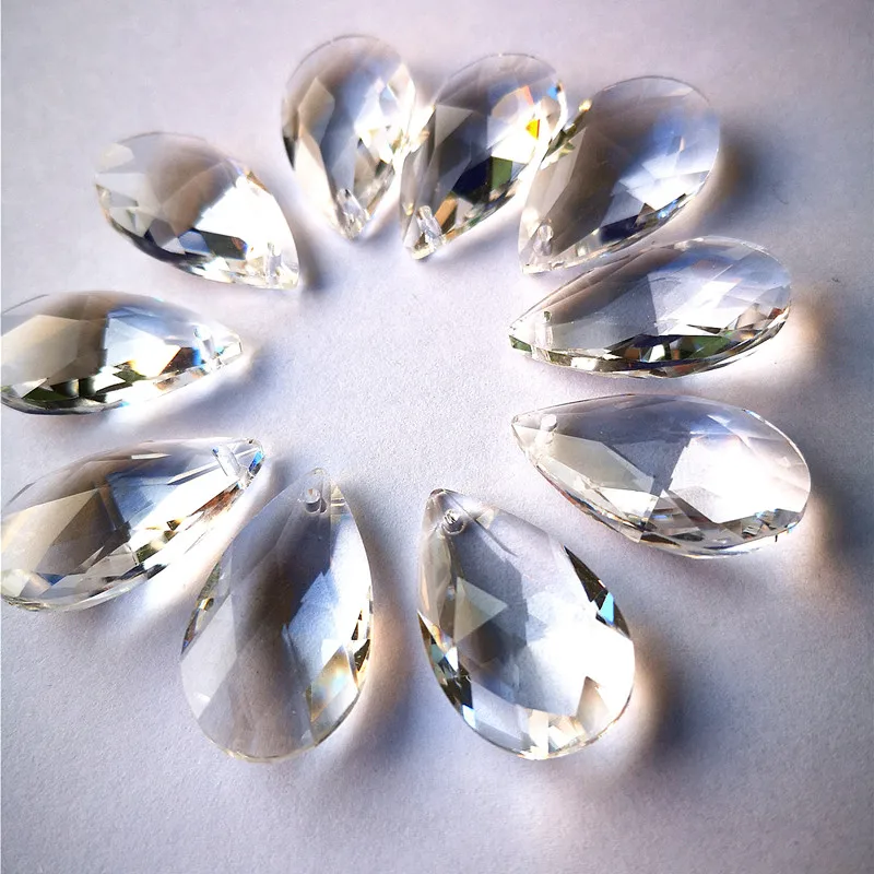 Top Quality 200pcs 28mm K9 Crystal Marquis Clear Pear Chandelier Faceted Pointed Oval Pendants DIY Glass Suncatcher Accessories