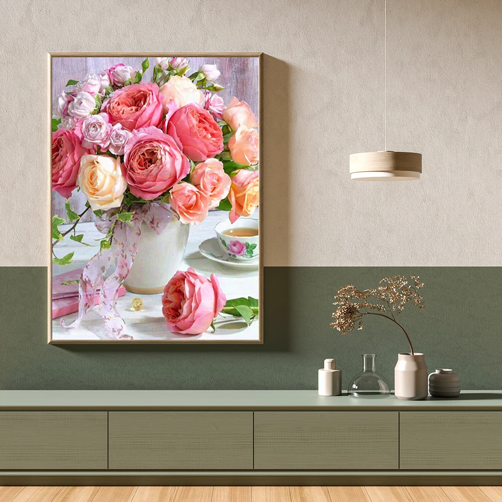 DIY Diamond Painting Vase Art Colorful Flower Lavender Decor Romantic Sunflower Mosaic Rose Picture Crystal Cross Embroidery diamond painting