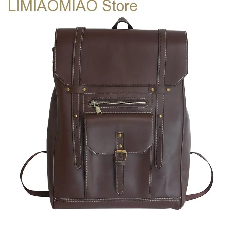 New PU Leather Woman Backpack High Quality Female Rucksack Vintage Double Shoulder Bag Large Capacity School Bag Backpacks