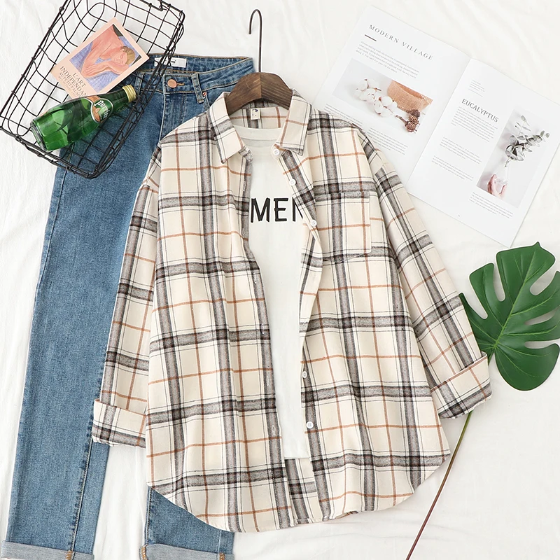 Women's Exquisite Flannel Plaid Shirt - Casual Loose Long Sleeve Blouse