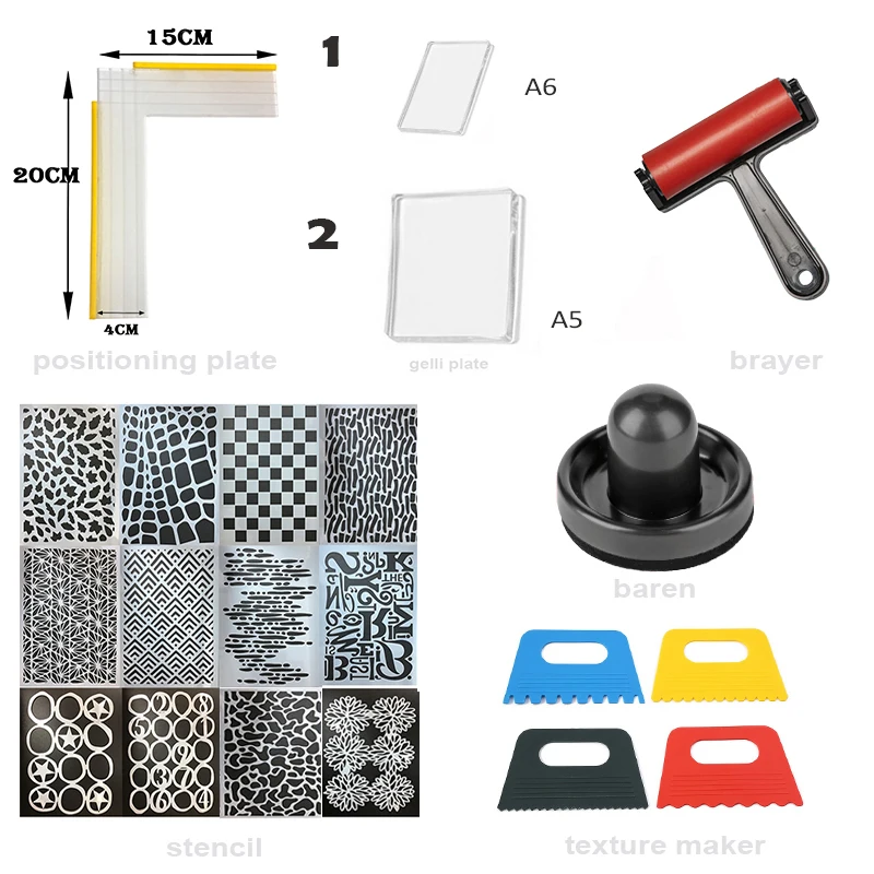 Bündel Harz Gelli Platte Starter Kit Werkzeug Schablonen set für die Druck herstellung Mixed Media Art Craft Sortimente klares Gel – Detail 5