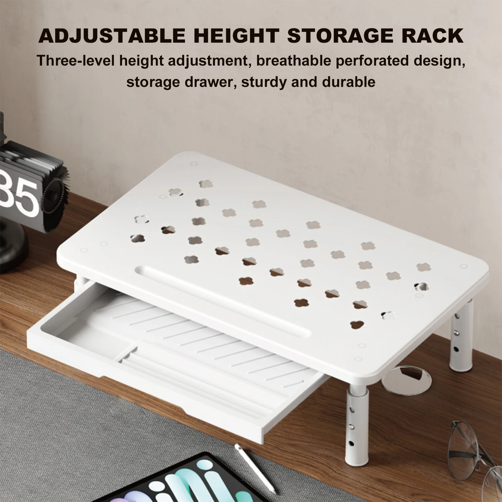 3 Height Adjustable Laptop Riser With Storage Drawer&Airflow Vents ...