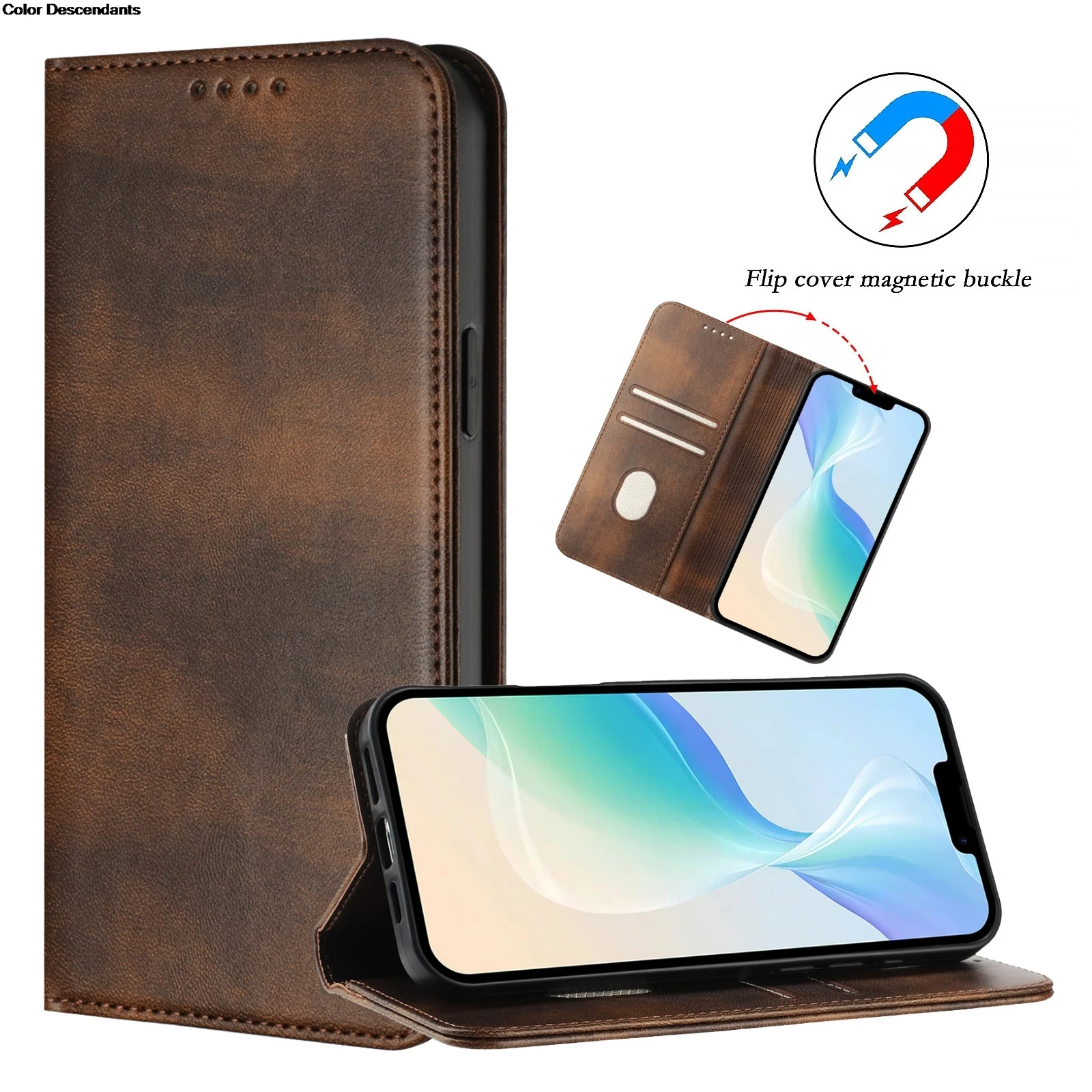 Luxury Leather Magnetic Case with Card Slots and Shockproof Book Cover