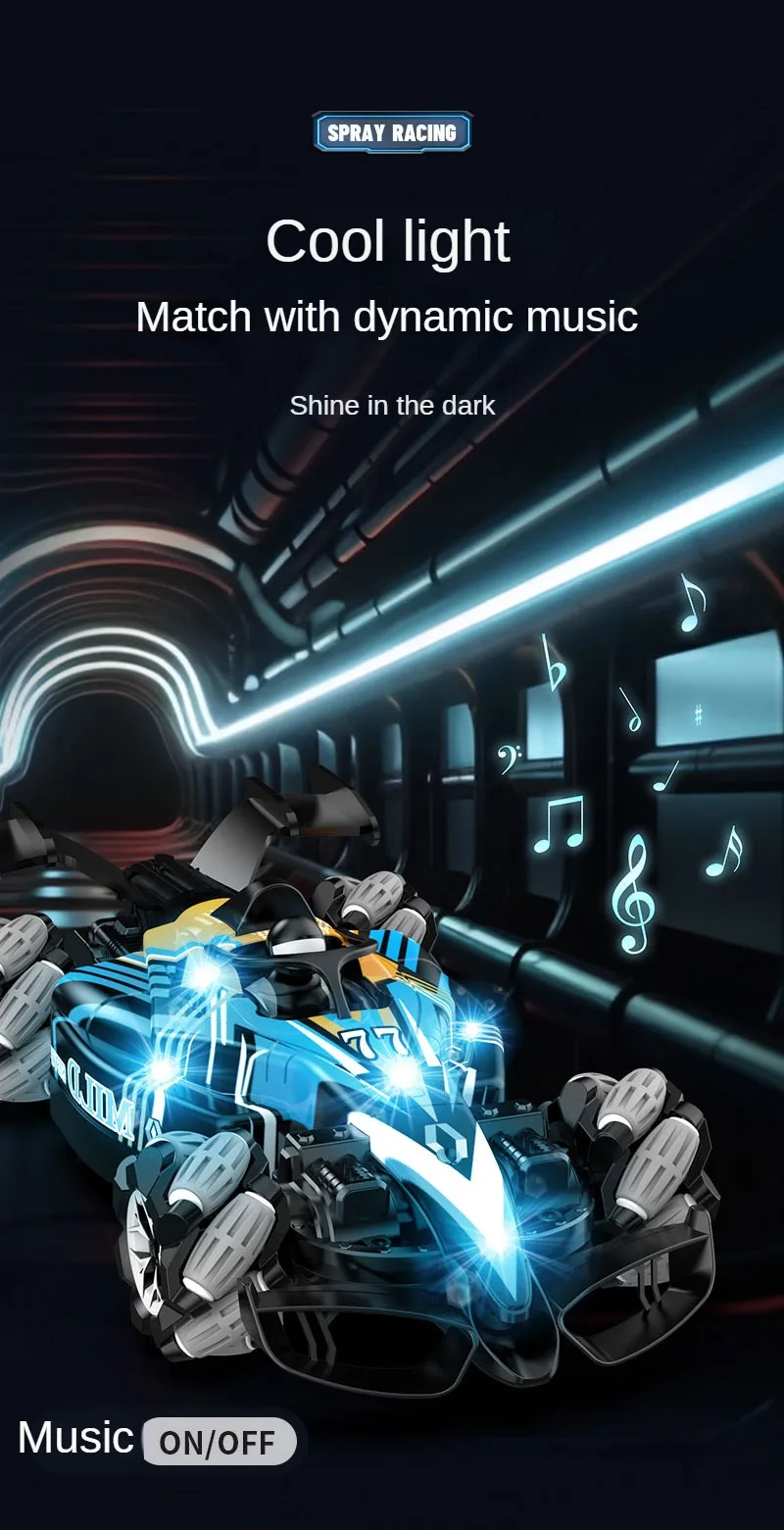 F1 Rc Drift Car With Music Led Lights, 2.4G Radio Controlled Double-Row 4Wd Stunt Cars, Electric Toys For Kids