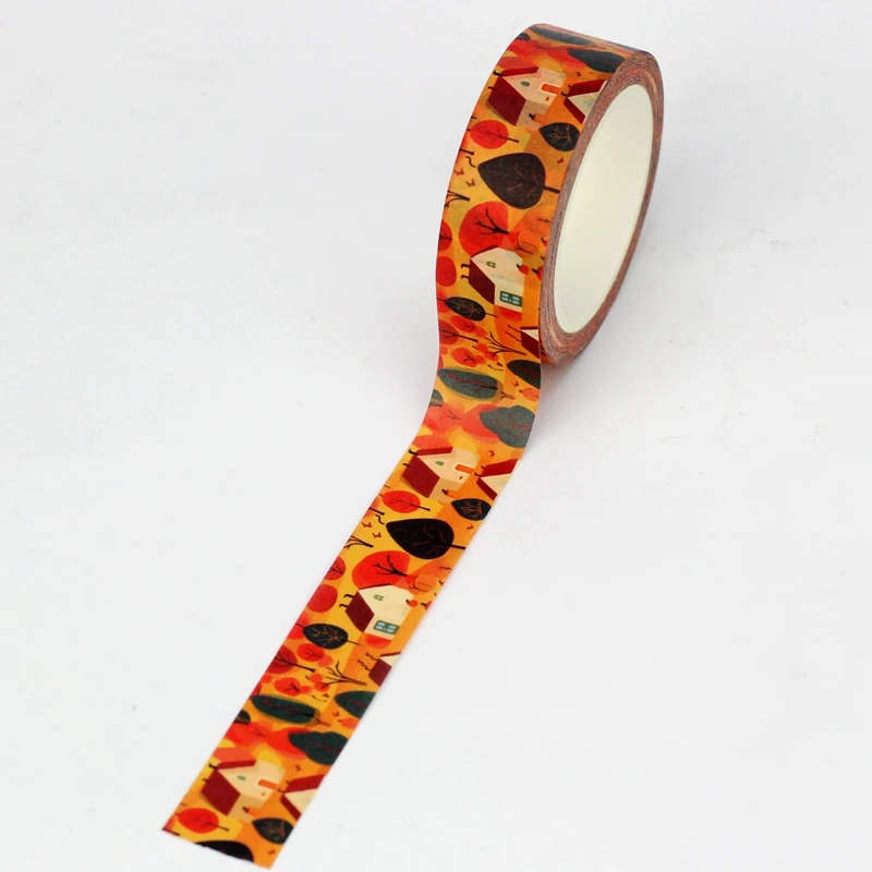 스크랩북 여행용 접착식 마스킹 테이프, 귀여운 편지지, 노란색 오렌지 나무 집 장식, 가을 와시 테이프, 묶음당 10 개