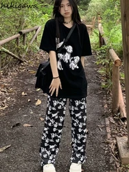 Two Piece Sets Womens Outfits Roupas Femme Dog Print Oversized T Shirts Casual Straight Wide Leg Pants Suit Fashion Summer Set