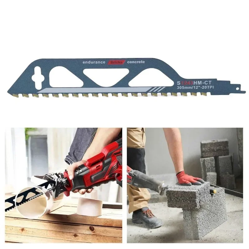 12in Demolition Masonry Reciprocating Saw Blade Hard Alloy Blade Cutting Brick Wood Metal PVC Tube Porous Concrete 1pc