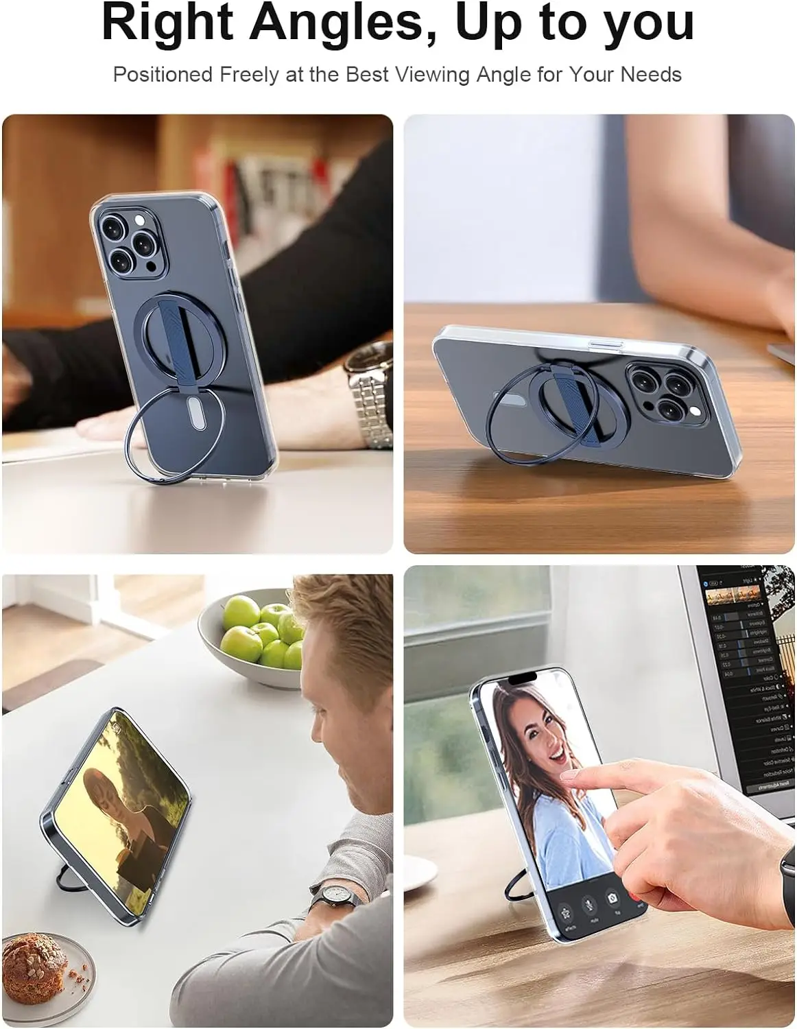 EWA 2세대 [MagSafe 호환] 교체 가능한 실리콘 핑거 스트랩이 포함된 휴대폰 그립 스탠드 탈착식 자석 링 홀더
