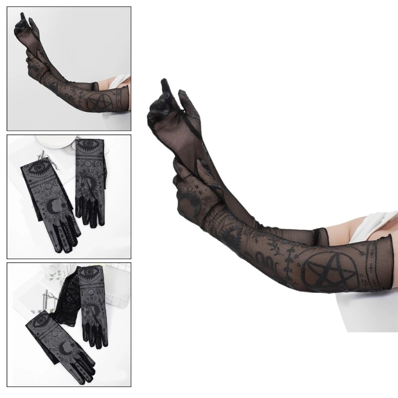 

Gothic Pattern Long Sleeve Gloves Elastic Full Finger Gloves Nightclub Supplies