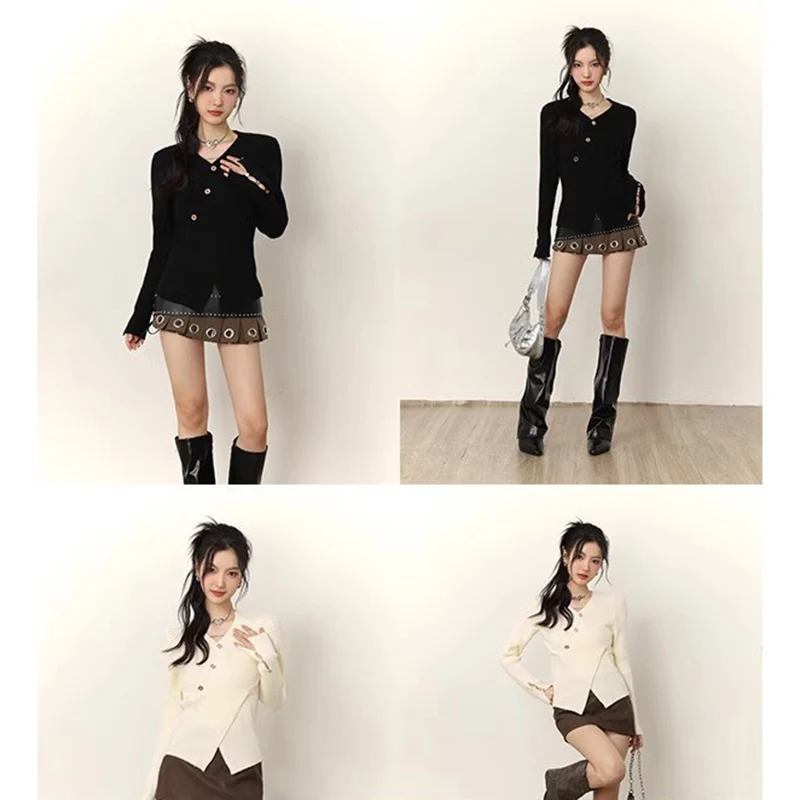 

Женский трикотажный пуловер с V-образным вырезом и длинным рукавом