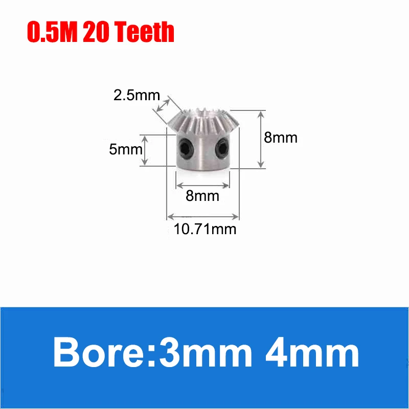 1pc 1:1 Bevel Gear 0.5 Mod 20/25/30 Teeth Bore 3/4/5/6mm Gear 90 Degrees Meshing Angle Steel Gears 45# Steel transmission gear