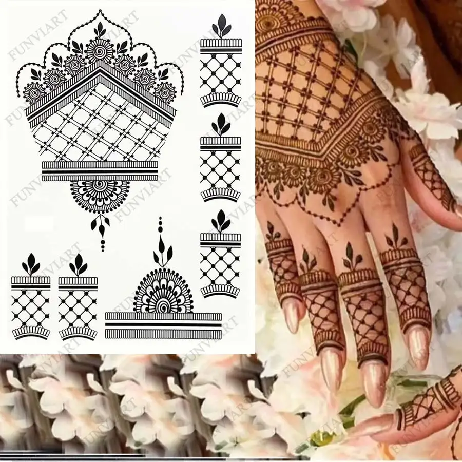 TEMPORARY TATTOO WHITE HENNA KIT STICKERS, MANDALA, MEHNDI, FLOWER, HAND,  WOMENS