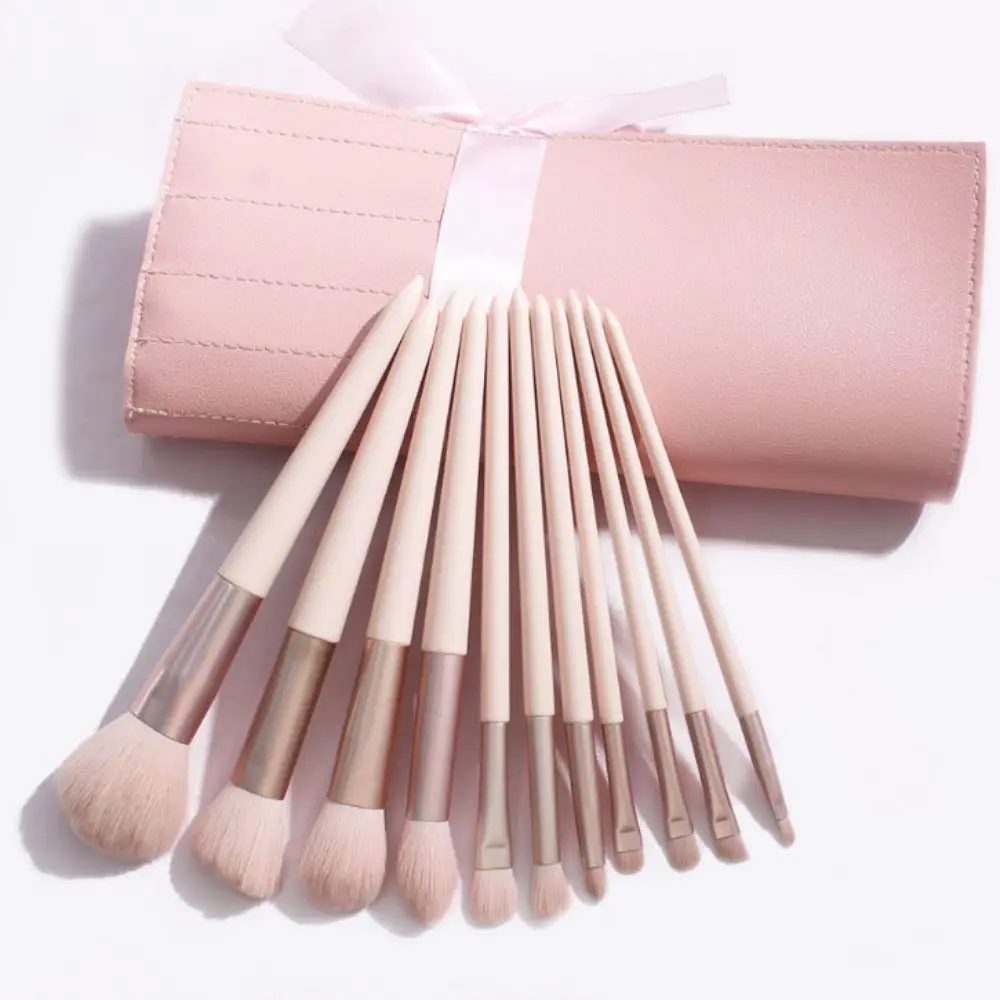 11pcs With Storage Bag Pink Makeup Brushes Set Soft-bristled Brush Wood Handle Foundation Brush Professional High Rebound