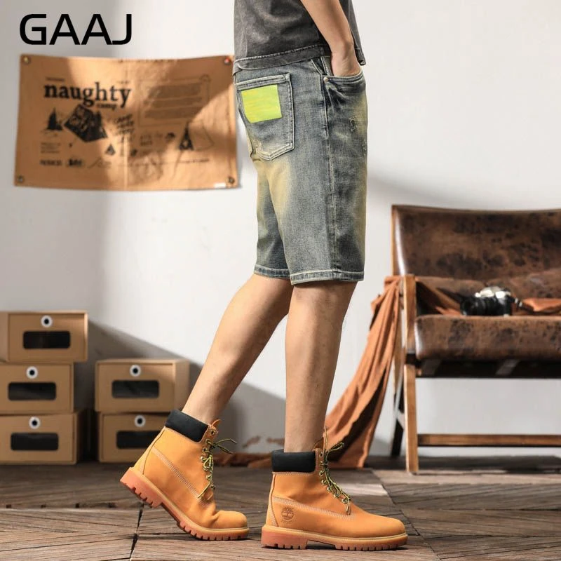 Pantalones vaqueros cortos de algodón para hombre, Capri Vintage de verano, ropa de calle para | - AliExpress