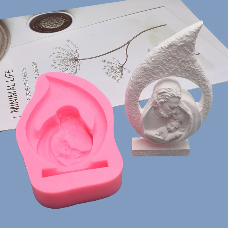 

Catholic Holy Family Three Silicone Mold Fondant Cake Mold Resin Gypsum Chocolate Candle Candy Mould Baking Accessories DIY Tool