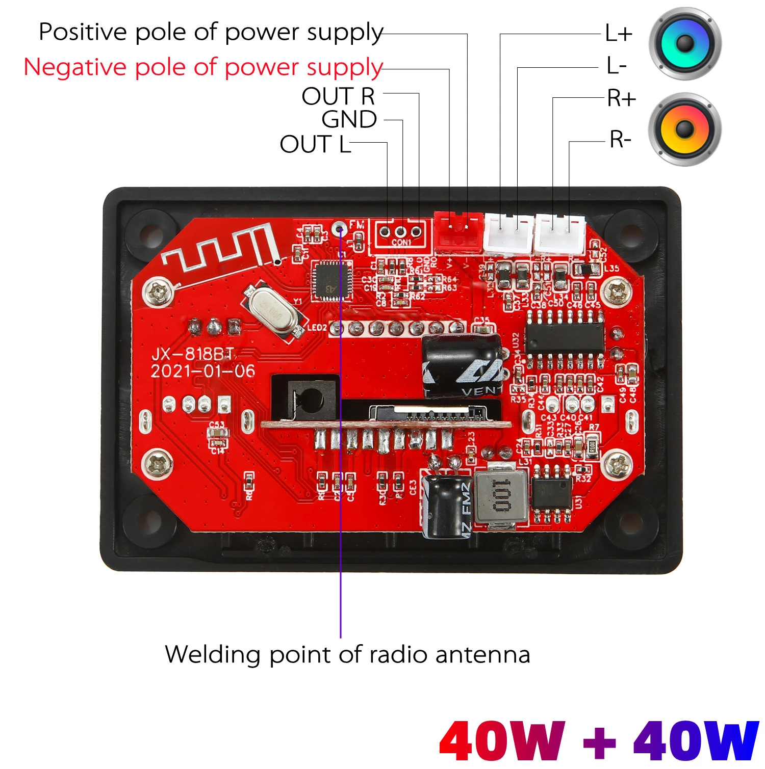 2*40W Amplifier Module Recording Car USB Bluetooth 5.0 Handsfree 7-24V MP3 Player MP3 Decoder Board USB FM Aux Radio for phones