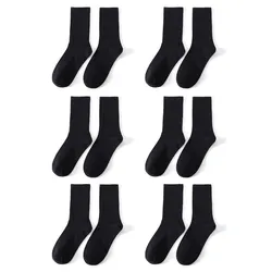 Men's Solid Color Middle Tube Socks - 6 Pairs, White & Black, Breathable Streetwear Fashion - Single code (LLZ087)