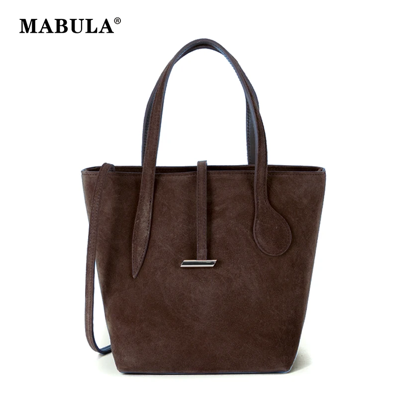 

MABULA Hasp Closure Genuine Suede Tote Satchel Bag Stylish Solid Square Crossbody korean Purse Exquisite Shopper Handbag