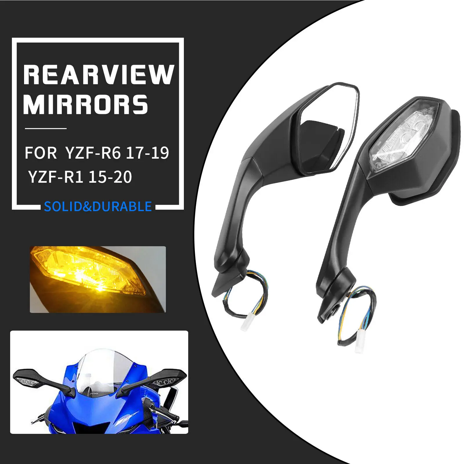 Motorcycle Accessories Rear View Mirrors LED Turn Signal For Yamaha YZF R1 15-24 YZF-R1M/S YZF R6 17-22 2