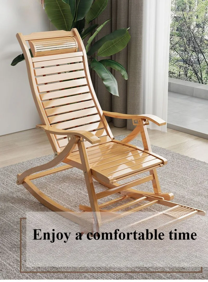 Description Picture 2 of itemRelaxing Recliner Leisure Home Bamboo Rocking Chair Adult Balcony Relax Armrest Folding Bed Living Room Sedie Home Furniture