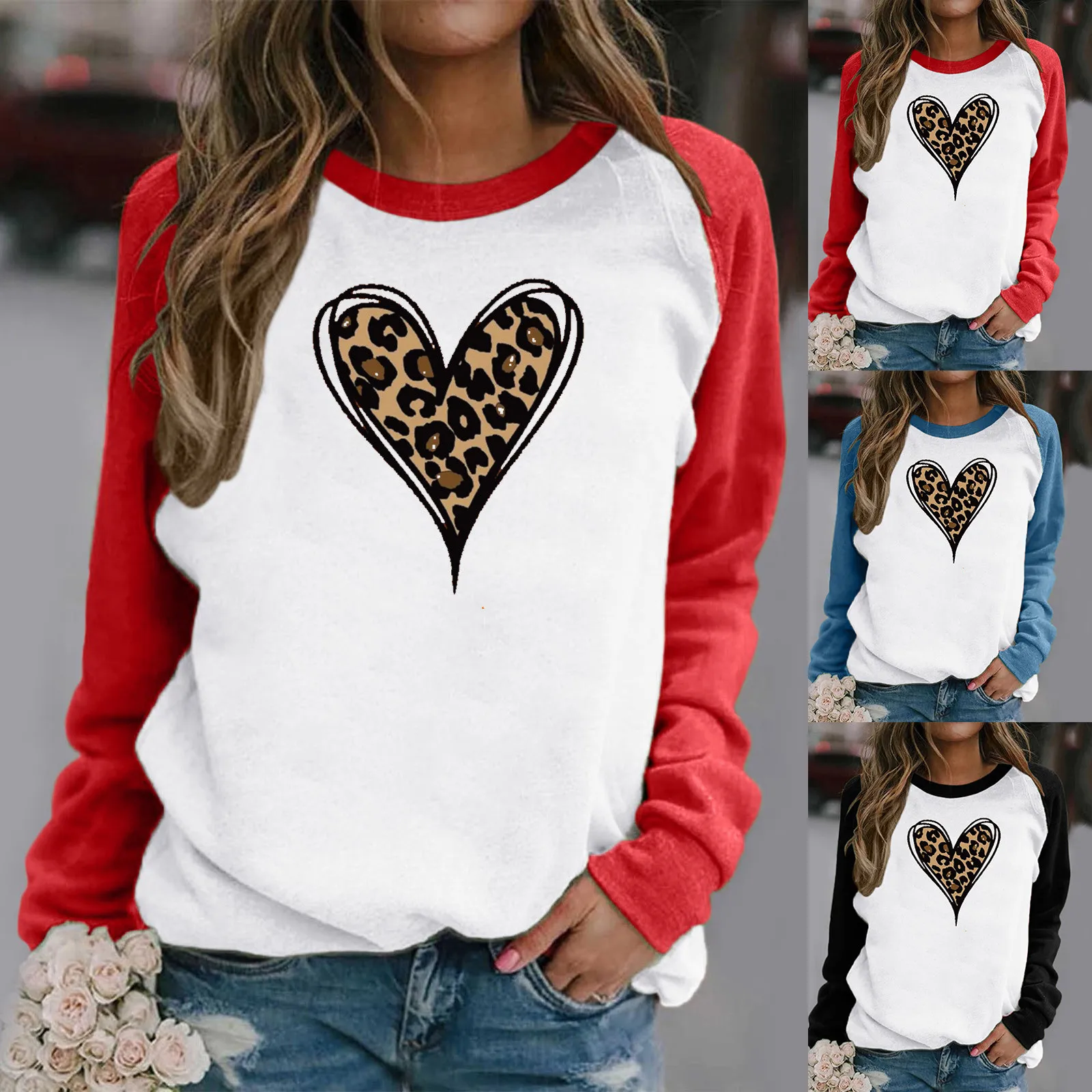 

Женские теплые рубашки, женский топ на День святого Валентина, рубашка с принтом сердец, милые рубашки, Повседневная Длинная потертая простая толстовка с круглым вырезом