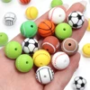 5pcs Silicone Water Transfer Basketball Volleyball Tennis Ball Football Color Beads For DIY Jewelry Making Bracelet Necklace
