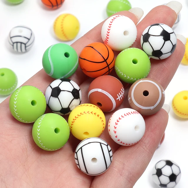 5pcs Silicone Water Transfer Basketball Volleyball Tennis Ball Football Color Beads For DIY Jewelry Making Bracelet Necklace