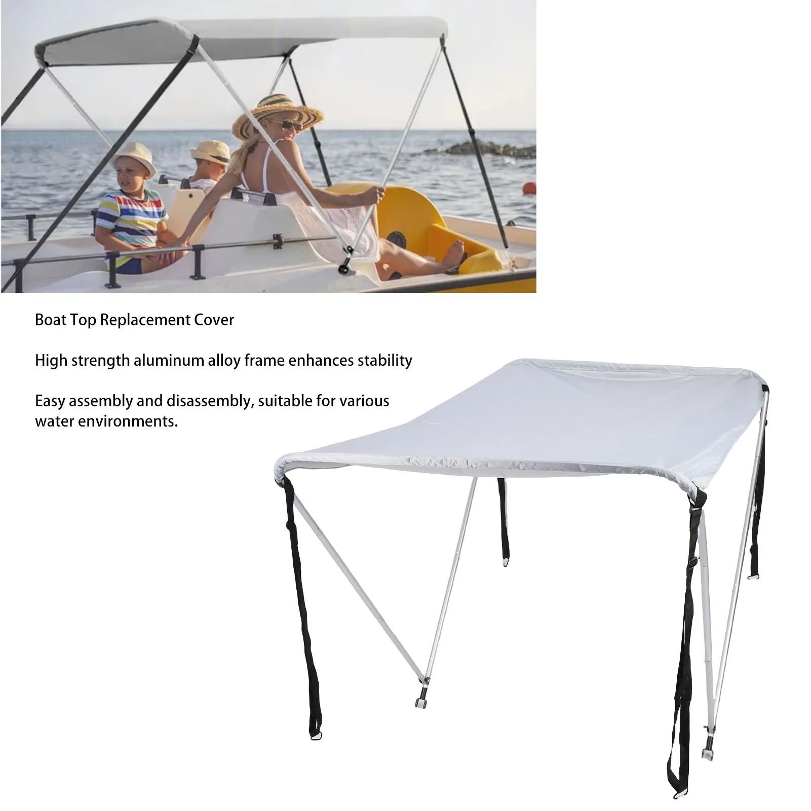 Boat Top Shade Stable Structure Damp Proof 210D Oxford Cloth Boat Sun Shade Shelter Protective Easy Disassembly for Speedboats