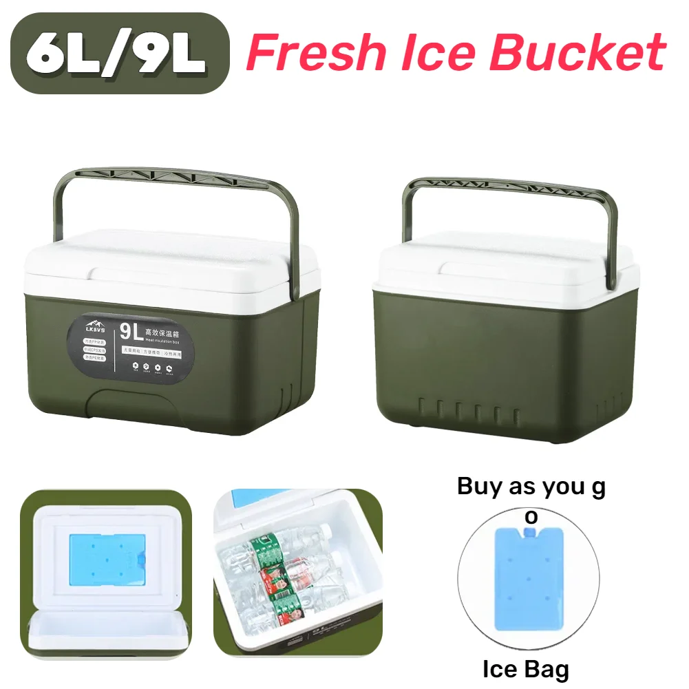 Cooler Bag 6/9L Household Cooler Box Large Capacity Food Storage Box Heat Preservation Fresh-Keeping Incubator for Outdoor Camping Fishing