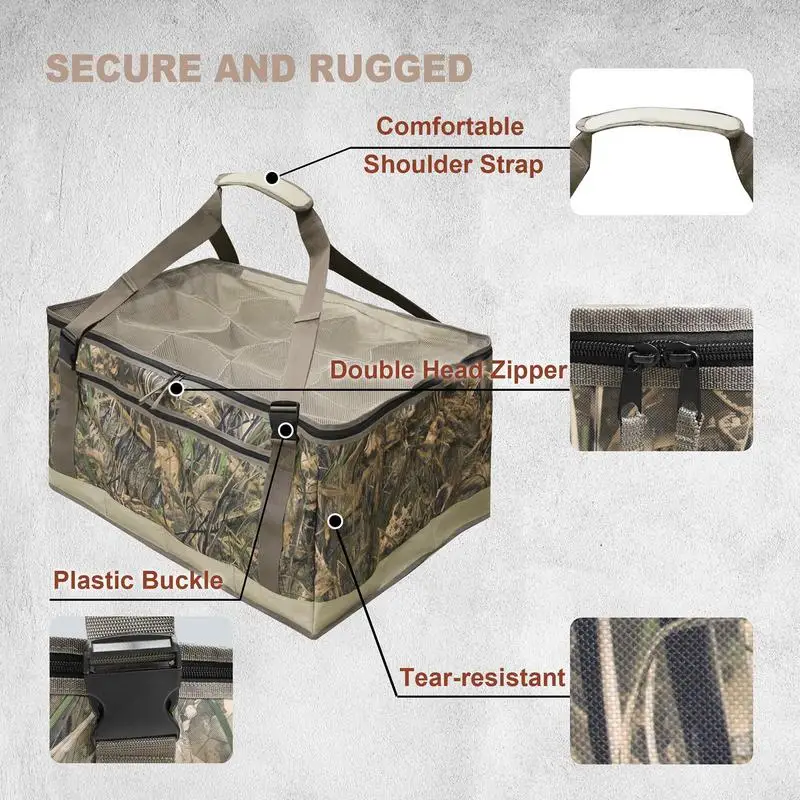 Duck Hunting Bag 12 Slots Duck Decoy Storage Bag Camouflage Printing Padded And Adjustable Shoulder Strap Bottom Drains Turkey