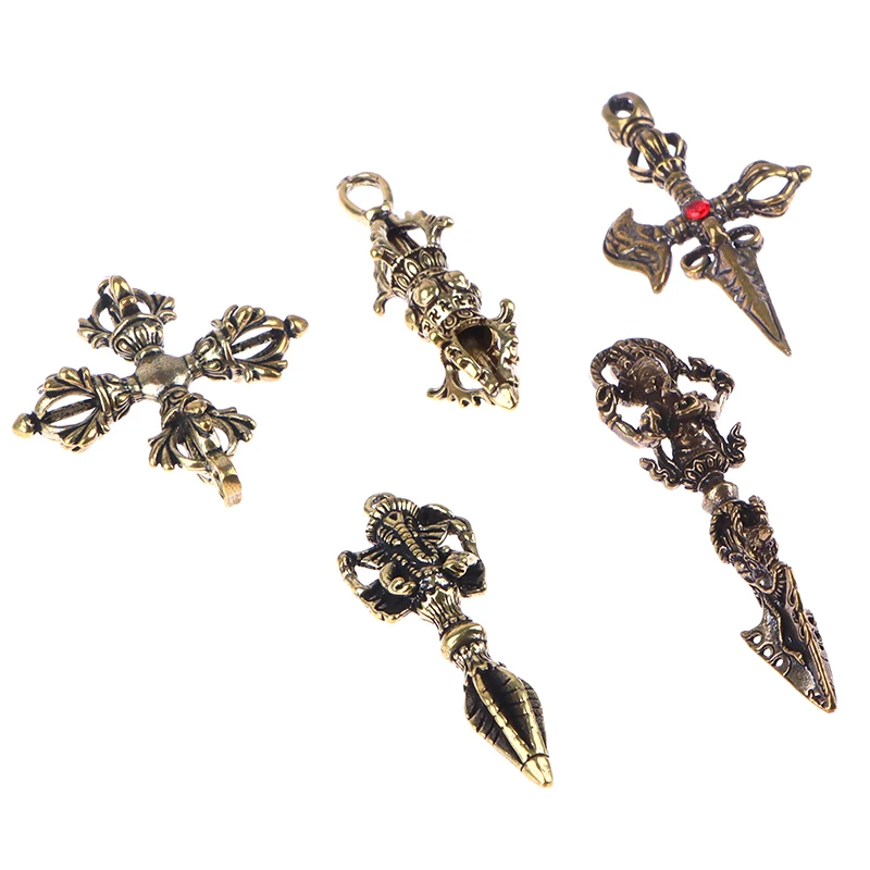 1PC Cross Vajra Brass Car Key Chain Pendant Buddhism Dharma Lanyard Bodhi Beads Motorcycle Keychain Rope Pendant