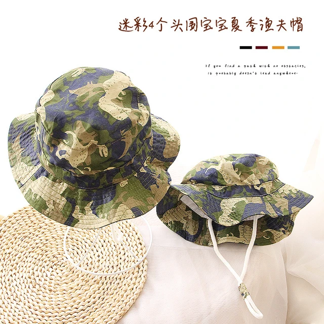 1-8 Years Old Boys Girls Camo Sun Bucket Hat Summer Outdoor Safari