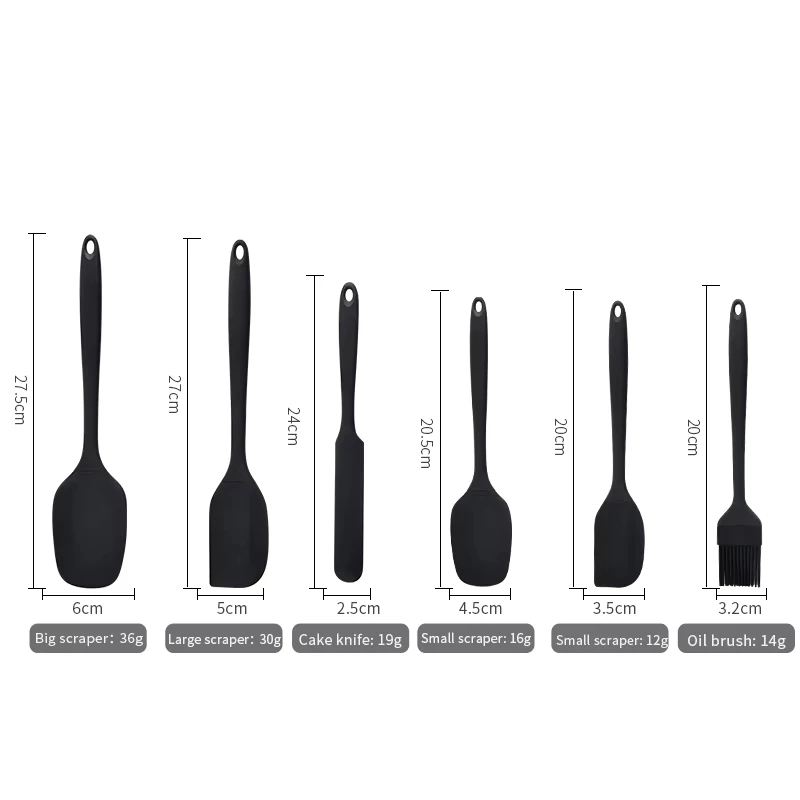 Premium Silicone Kitchenware Set - 6-Piece Baking and Cooking Tools with Cream Scraper, Spatula, Oil Brush, and Size Scraper