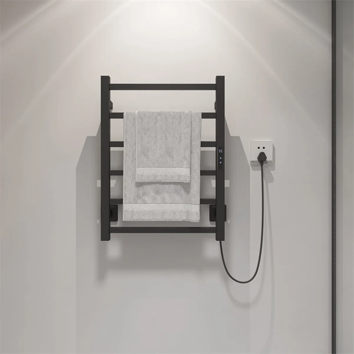 ไฟฟ้าผ้าขนหนูอุ่นสแตนเลสห้องน้ำอุปกรณ์ Penjemur Handuk Rack ซ่อนสายอุณหภูมิการควบคุมสมาร์ทโฮม 1