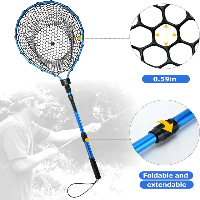 Goture Fishing Landing Net Aluminium Alloy Telescopic Fishing Net Small Mesh Trout Folding Portable Hand Net Fishing Tools 3