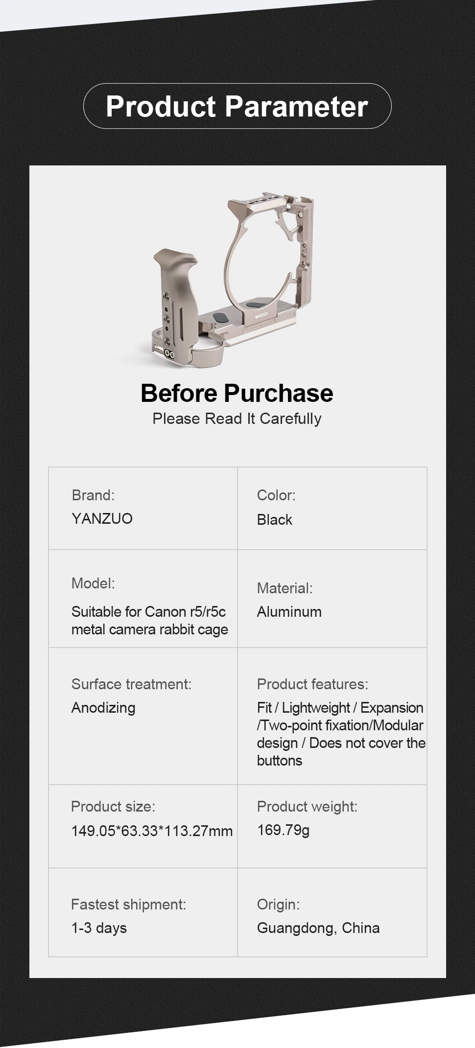 Suitable for Canon EOS R5 R5C Camera Rabbit Cage Aluminum Alloy Protection Frame