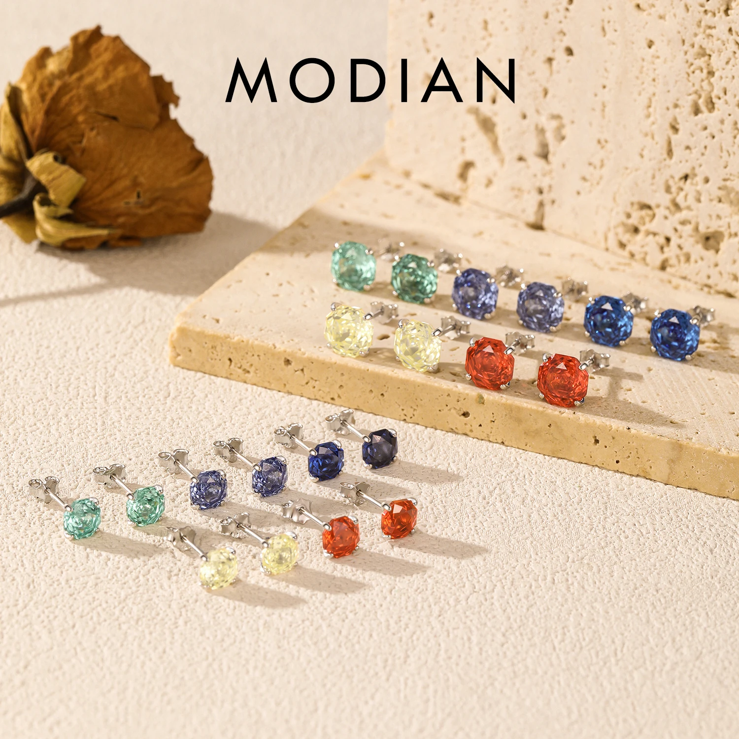MODIAN Modische Ohrstecker aus 925er-Sterlingsilber, funkelnd, bunt, Rosenschliff, Zirkonia, achteckig, modisch, für Damen und Herren, edler Schmuck