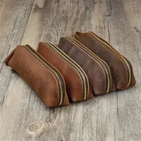 Sac à crayons en cuir Vintage, trousse de papeterie Simple, sac de rangement, pochette à crayons à fermeture éclair, boîte à lunettes, fournitures scolaires 5